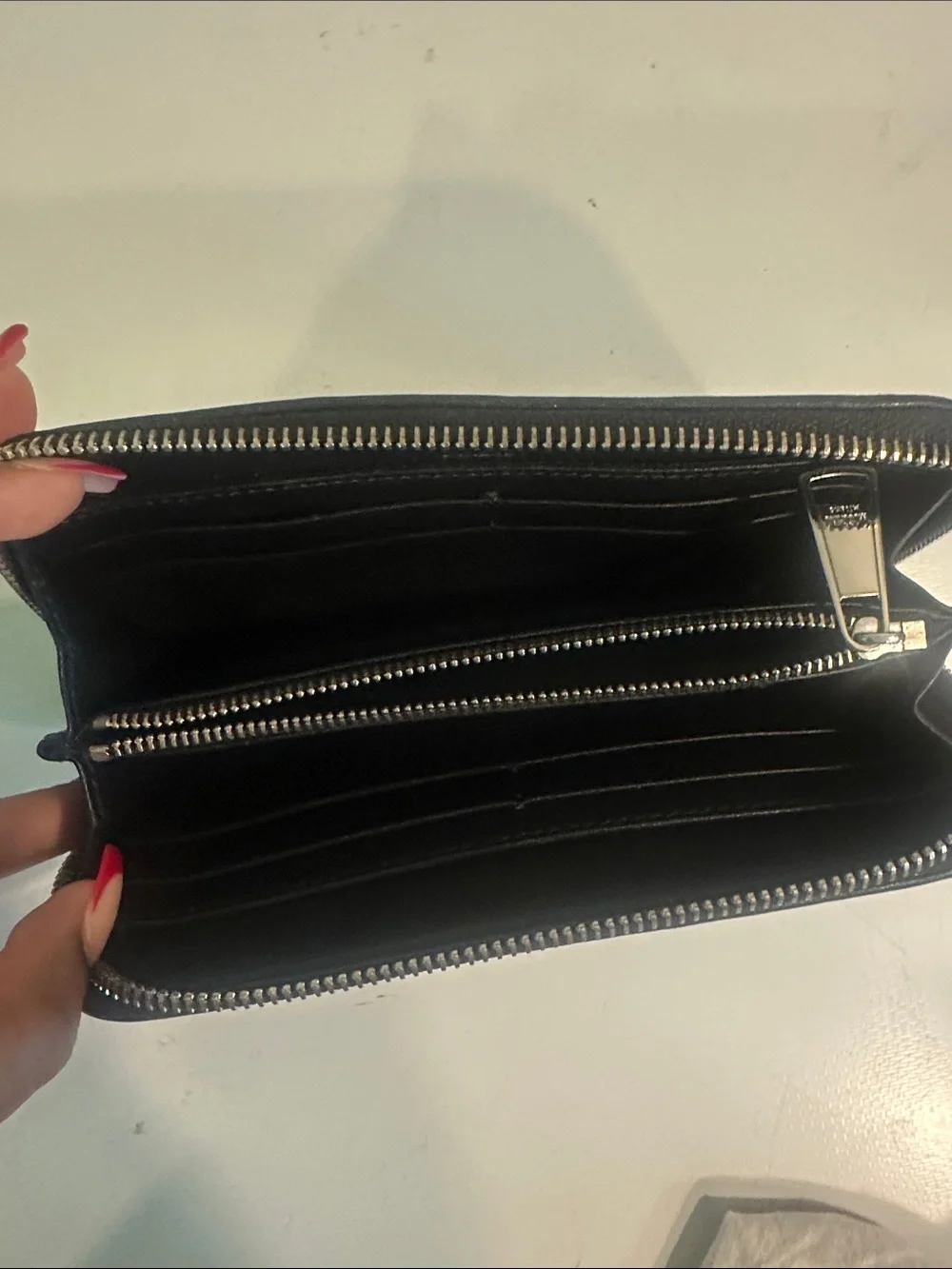 Moschino Black Quilted Zip Card Holder with Studded Logo